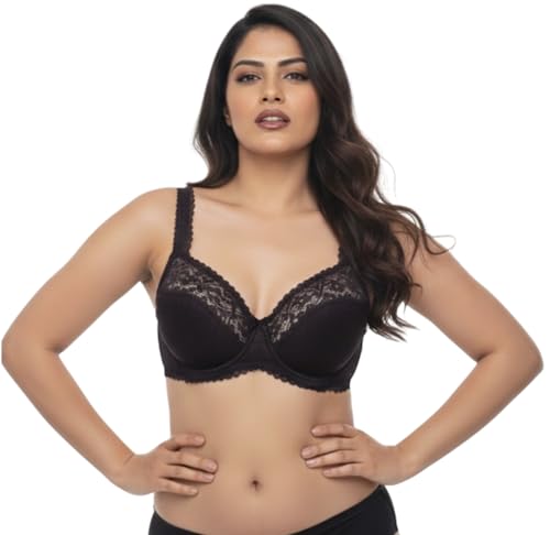 Image of Women's High-Support Lace Bra, Non-Padded, Unlined, Full Coverage, Lingerie