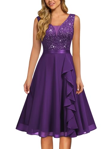Image of MISSMAY Women's Vintage V-Neck Sequin Formal Party A-Line Dress