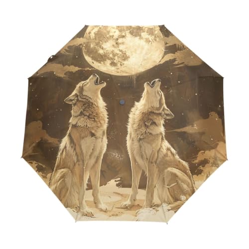 Parapluie Loups Dorés Hurlant Lunaire automatique pour rester au sec sous le vent