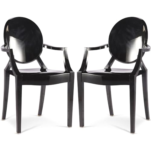 PC, plastica Iconik Interior Ghost Style - Set di 2 sedie trasparenti per sala da pranzo, design con braccioli, colore: nero