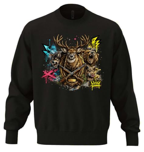 Wildlife and Hunting Symbolism Unisex Oversize Cotton Blend Heavyweight Sweatshirt Black X-Large