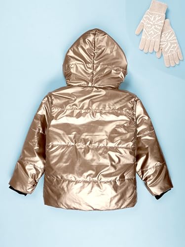 Image of KiddoPanti Girls Hooded Puffer Jacket with Front Zip & Pockets