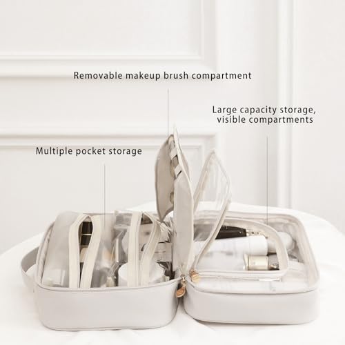 RIGHT AWAY Travel Toiletry Bag for Women, Makeup Bag& Cases, Waterproof Makeup Organizer Cosmetic Bag with Compartments,Portable Make Up Bag for Travel Size Toiletries,Skincare,Brushes Set,White - Image 6