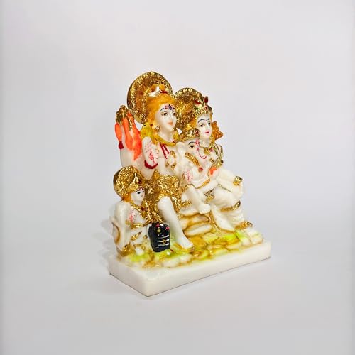 Image of Gold Plated Shiv Parivar Murti Marble Dust Statue for Home Mandir Pooja Room Office Gift | Shiv Parvati Ganesh Family Idol Statue Standard Size- Multicolor (5.5 Inch (14cm))