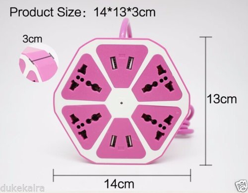 PagKis USB Power Strip with 4 outlets and 4 USB Ports with 5 feet Cord for Home/Office - Supports, UK, US Type Plugs and 15 amp Plugs - Multi-Colored