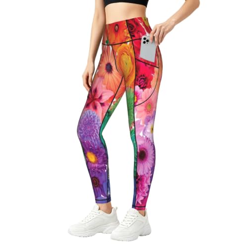 Pantalones de yoga con bolsillos y estampado de flores para fitness