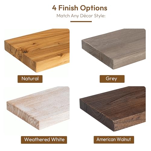 Image of Vivelove Elm Wood Floating Shelf 24x8 inch Set of 2, Weathered White