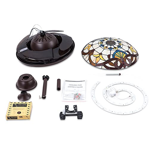 Loyalheartdy Stained Glass Ceiling Fans With Lights And Remote 42" Retractable Tiffany Lighting, 3 Speeds & 3 Led Lighting & 8 Hours Timer Function #TOP5