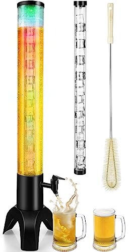 COSYOO Drink Tower, 3L Drink Tower Dispenser With Ice Tube and Led Light, Tabletop Beer Dispenser 3.17 Qt./3 L, Ideal for Parties Bars Pubs Restaurants