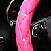 YOGURTCK Cute Diamond Soft Leather Anti-Slip Steering Wheel Cover with Bling Bling Crystal Rhinestones, Universal 15 Inch for Women Girls, Fit Vehicles, Sedans, SUVs, Vans, Trucks - Hot Pink