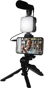 Kit de Gravação Completo com Tripé, Luz LED e Suporte para Celular – Ideal para Vlogs, Lives e Vídeos Profissionais Tripé com Luz LED e Microfone para Celular – Kit Vlogging Profissional Premium