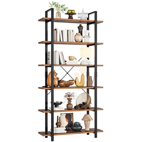 FirFurd Bibliothèque à 6 Niveaux Haut Étagères de Rangement Meuble de Rangement en Métal Acier Industrielle pour Chambre Bureau Salon 105.2x33x210.5cm Cover