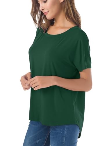 Image of Herou Women Loose Fit T-Shirts Soft Short Sleeve Crew Neck Casual Tee Tops | Lightweight,Basic,Workout,Comfortable,High Low Hem,Oversized