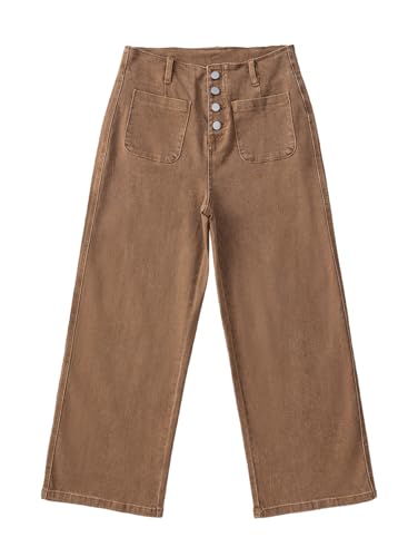 Sidefeel Women's Wide Leg Jeans High Waisted Stretchy Straight Leg Jeans Buttoned Loose Denim Pants with Pocket Brown Size 16 Long4