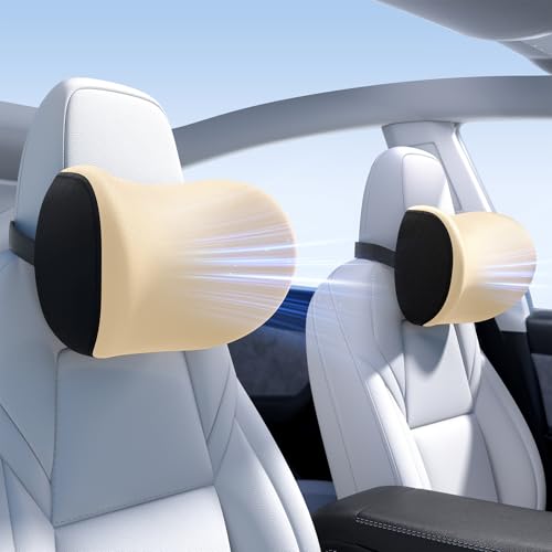 Image of Wigoo Soft Car Neck Pillow with Adjustable Strap, Beige, 2-Pack | Extra Strap| Memory Foam| Universal Fit