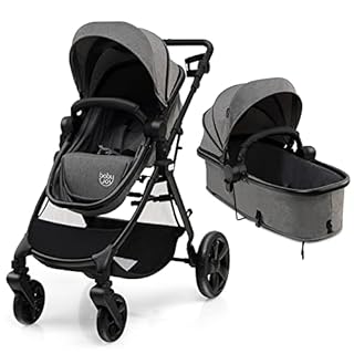 COSTWAY Passeggino Pieghevole per Bambini, Passeggino Convertibile 2 in 1 con Tettuccio e Schienale Rregolabili, Passeggiono per Neonati con cesto, per Bambini 6-36 mesi, Portata 15 kg