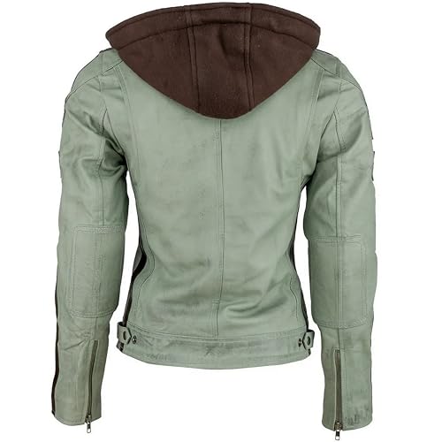 URBAN 5884 Motorradjacke Damen Mit Protektoren, Damenjacke aus Lammleder, Protektoren für Rücken, Schultern und Ellenbogen | Grau | M