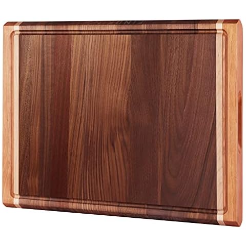 FINDKING Walnut Cutting Board, Wooden Butcher Block, Meat Chopping Board for Kitchen, Large, Thick, Heavy, with Juice Groove, Side Handle, 17.5 x 12.9 x 1.1 Inches Cover