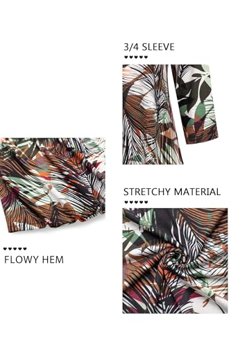 Image of Nandashe Womens 3 /4 Sleeves Floral Tunic Shirts Summer Casual Dressy Blouse Tops