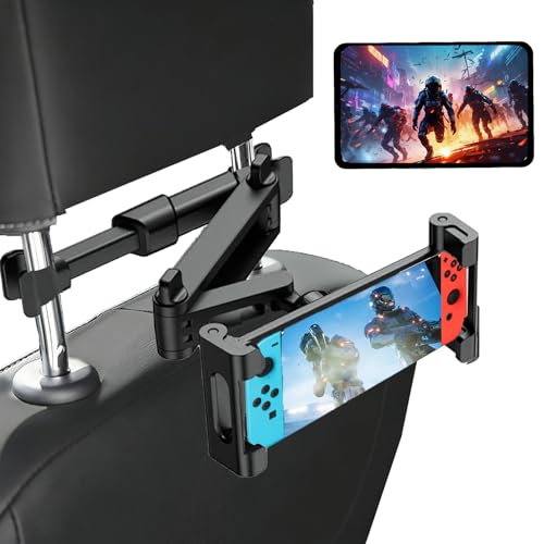 Headrest Tablet Holder for Car Telescopic Adjustable Backseat Holder 360 Rotatable Stretch Stand for 6.0-10.3 Inch Universal Tablets & Smartphones Car Rear Seat Entertainment AccessoryBlack