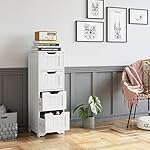FOTOSOK Bathroom Storage Cabinet, Bathroom Cabinet with 4 Drawers, 11.8” x 11.8” x 32.5” Freestanding Entryway Cupboard Storage Organizer Unit Home Furniture Decor, White - Image 2
