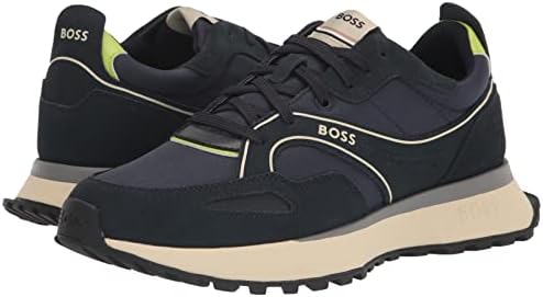BOSS Men's Running Style Nylon with Suede Trim Sneakers, Medival Blue/Acid Lime, 13 | Image 6