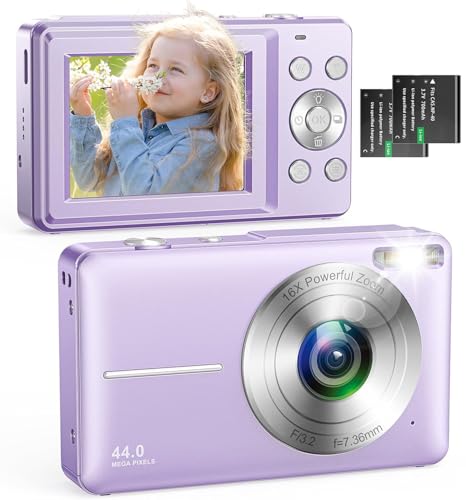Cámara de Fotos, 1080P Cámara Digital 44MP Compacta Cámara Digital con Zoom 16X y 2 Baterías, para...