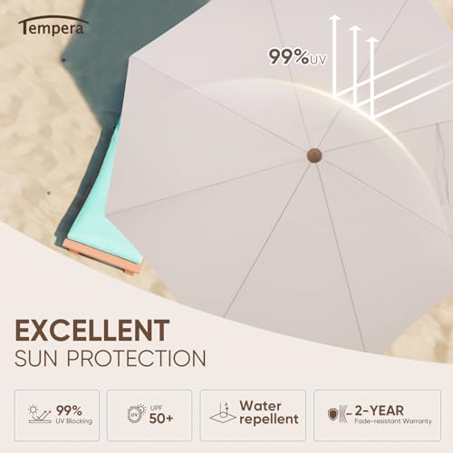 Image of Tempera Heavy Duty High Wind Beach Umbrella with Sand Anchor & Carry Bag | Patio Outdoor Umbrella with Aluminum Frame and Push Button Tilt, Ideal for Garden Lawn, UPF 60+