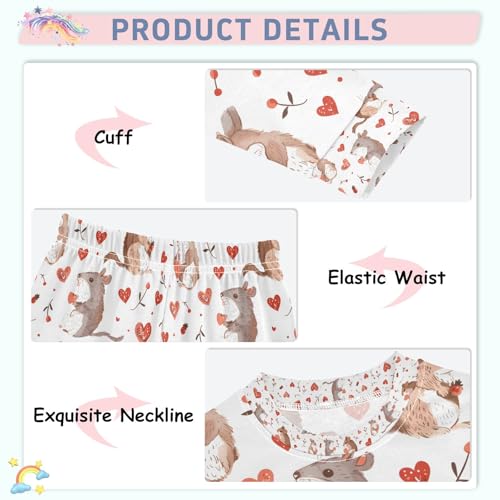senya Squirrel Holding Love Heart Pajamas Set Long Sleeve Soft Cotton Sleepwear 2 Piece4