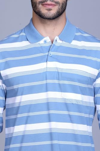 Image of SANE ORIGINALS Full Sleeves Polo T-Shirt for Men with Pocket || Stripe Collar and Pocket T-Shirt for Men Long Sleeves