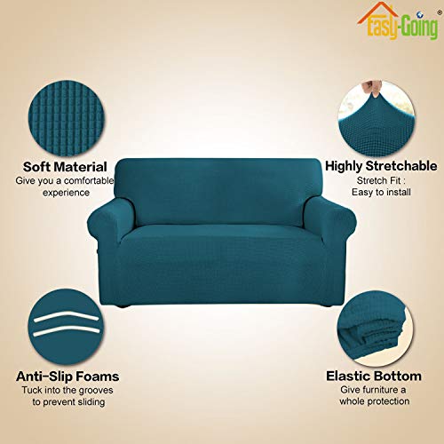 Image of Easy-Going Stretch Sofa Slipcover 1-Piece Sofa Cover Furniture Protector Couch Soft with Elastic Bottom for Kids, Polyester Spandex Jacquard Fabric Small Checks (Sofa, Peacock Blue)