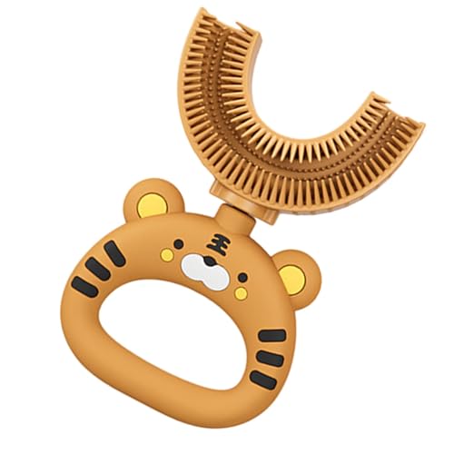 U 字型子供用歯ブラシ、U 字型歯ブラシ - 子供のための漫画の虎のデザイン - ソフトシリコンブラシヘッド、極軟歯ブラシ、トレー-ニング、手動口腔全体、360度口腔歯のクリーニング
