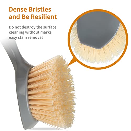 Image of 2 Pack Kitchen Dish Brush Bamboo Handle Dish Scrubber Built-in Scraper | Scrub Brush for Pans, Pots, Kitchen Sink Cleaning, Dishwashing and Cleaning Brushes are Perfect Cleaning Tools, Color-Gray