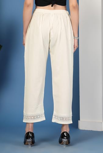 Image of Pistaa's Women's Pure Cotton Regular Hem Design Solid Palazzos