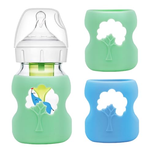 Image of 2 Pack Anti Breakage Baby Bottle Holder, Silicone Sleeves for Dr. Brown's Natural Glass Baby Bottles, Anti Flow Sleeve for Infant Bottles (5 Ounce)