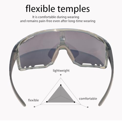 Image of PAIS Photochromic Sport Sunglasses for Big Heads, Man Women XXL Shades - Wide Temple Fit, Flame Motif, Cycling Biking Running