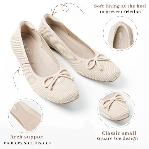 Image of AprCoco Flats for Women Bowknot Ballet Knit Foldable Flat Square Toe Comfort Light Shoes Office Low Top Flats
