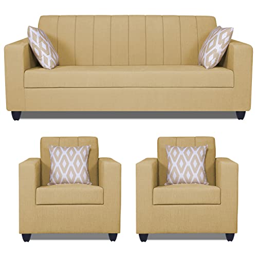 Image of Adorn India Rio Highback 3+1+1 5 Seater Sofa Set (Beige) (3 Year Warranty)