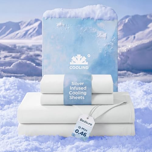 Image of Bedsure Cooling Sheets Queen Size, Silver Infused Bed Sheets, Q-Max>0.46