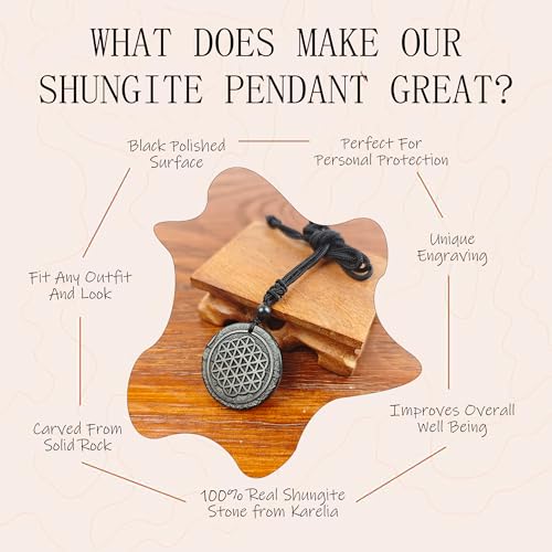 Naturals Shungite Crystal Necklace Pendant | Healing Crystals & Chakra Necklace - Gemstone Jewelry for Men & Women - Spiritual and Joyous Gifts 40mm3