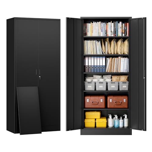 BESFUR 71' H Metal Storage Cabinet with 5 Adjustable Shelves and Lockable Doors, Locking Cabinet for...