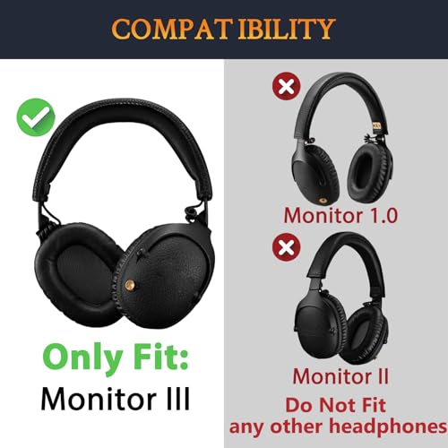 Almohadillas de repuesto SOULWIT para auriculares Marshall Monitor III (edición 3.0) ANC, cojines para orejas con cuero proteínico suave y espuma viscoelástica de alta densidad - Negro miniatura 2