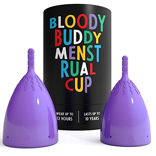 Bloody Buddy Menstrual Cup - Natural Feminine Hygiene Products - Easy Open & Flexible Medical-Grade Silicone - Reusable & Washable Period Protection up to 10 Years - 2 Pk - Purple - Mix S/L