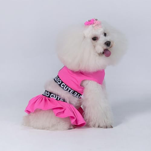 Image of CuteBone Two Piece Dog Sports Dress Athleisure Puppy Fluorescent Pink Skirt Lightweight Small Dogs Girl Clothes Cat Apparel SPS06XS