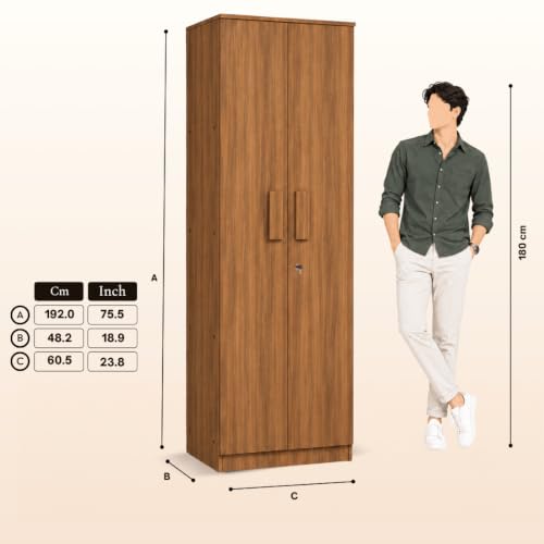 Image of COUCH CULTURE Astona Delight 2 Door Engineered Wood Wardrobe | Wooden Almirah | Multipurpose Storage Organizer | White Wardrobe | 1 Hanger Stand - 3 Shelves, 1 Year Warranty