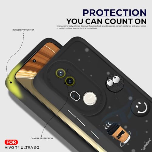 Image of AESTMO Back Case Cover | Cute Fun Cartoon 3D Ball | Coffee Silicone Case | Full Body Protection | Camera Protection Back Cover (Black, Vivo T4 Ultra 5G)