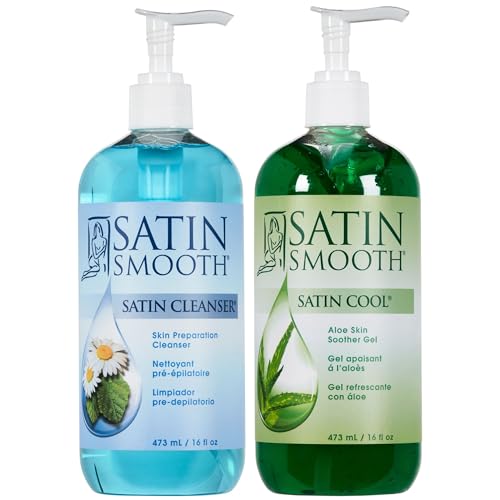 Satin Smooth Pre Wax Cleanser + Aloe Vera Gel Skin Cleanser & Post Wax Cooling Gel Pre-Wax Hair Removal Skin Prep & Afterwax Care Duo 16 fl oz