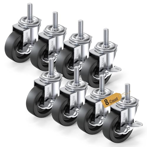 Image of HOLKIE Caster Wheels 3 inch Locking Casters Set of 8, Threaded Stem 3 /8 inch -16 x 1-1 /2 inch (Diameter 3 /8 inch, Length 1-1 /2 inch) Swivel Heavy Duty Castors Black