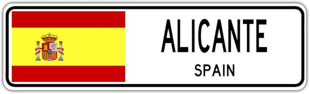 Yelacecca Alicante, Spain Street Sign Spaniard Flag City Country Road Wall Gift Street Sign 4X16 Inches