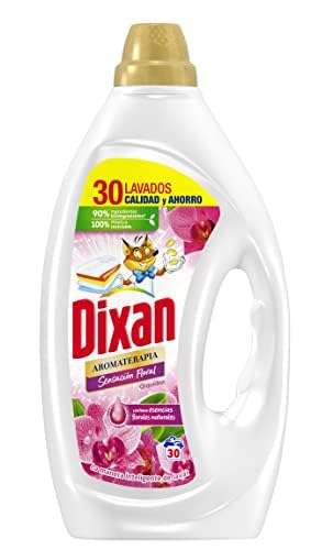 Dixan Gel Aromaterapia Orquídea & Aceite de Macadamia, Detergente Líquido para Lavadora 30 Lavados, jabón líquido con aceites esenciales para lavar la ropa blanca y de color, versión antigua